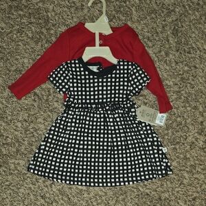 The Honest Company Black and White Dress with Red Sweater